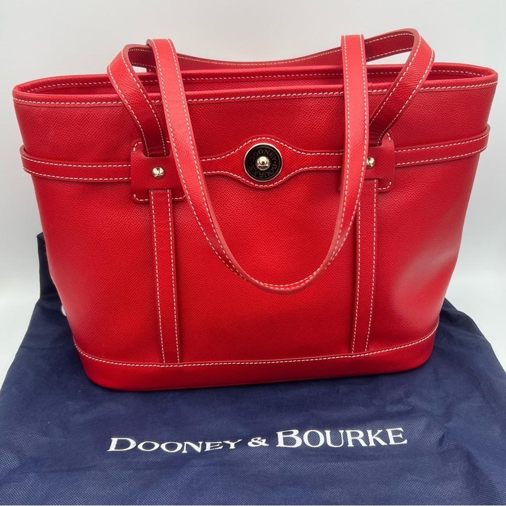 Vintage Dooney & Burke Red Pebbled Leather Tote Bag — Made in USA
